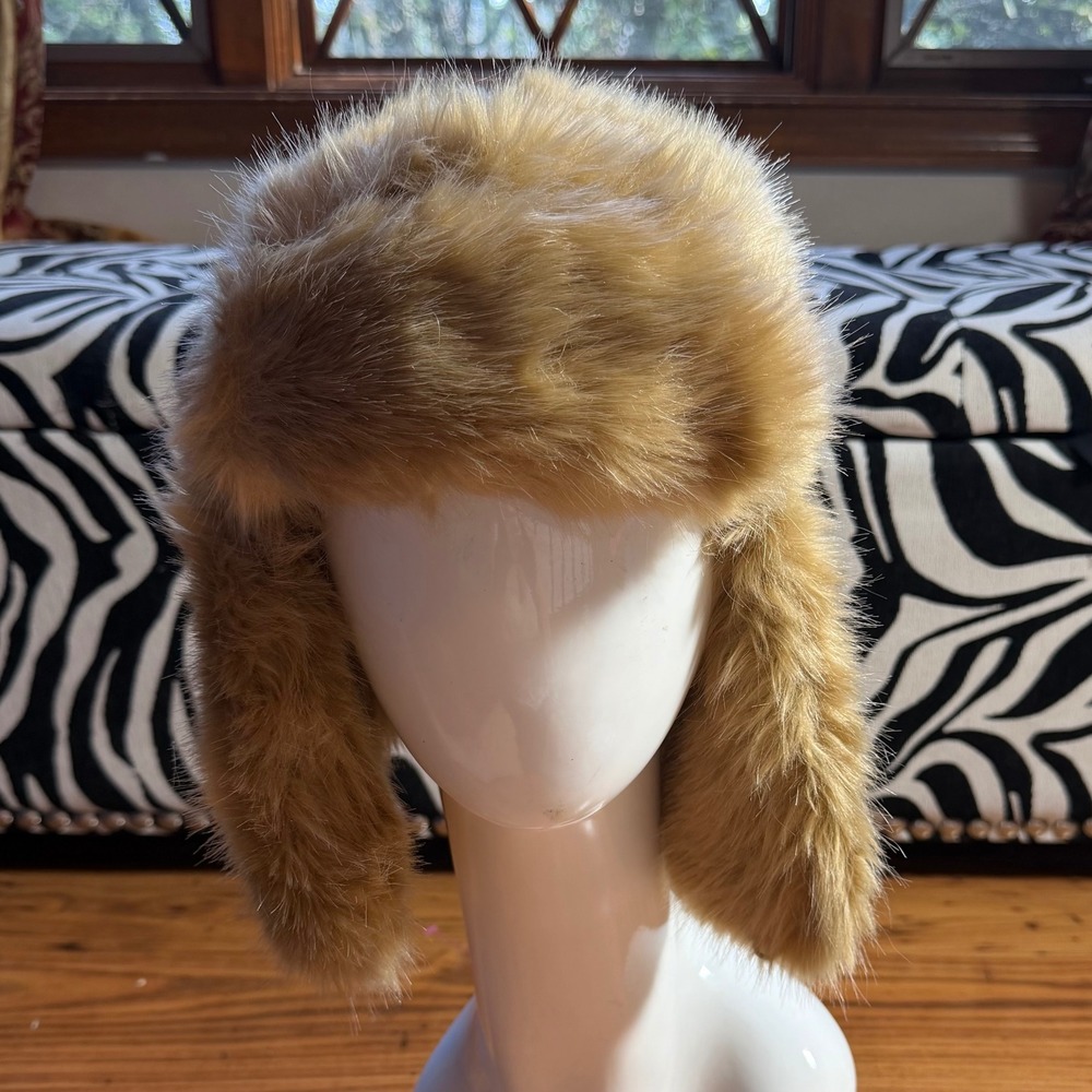 Joe Fresh Faux Fur Trapper Hat Tan S/M Ushanka Aviator Ear Flap WW12AC4900